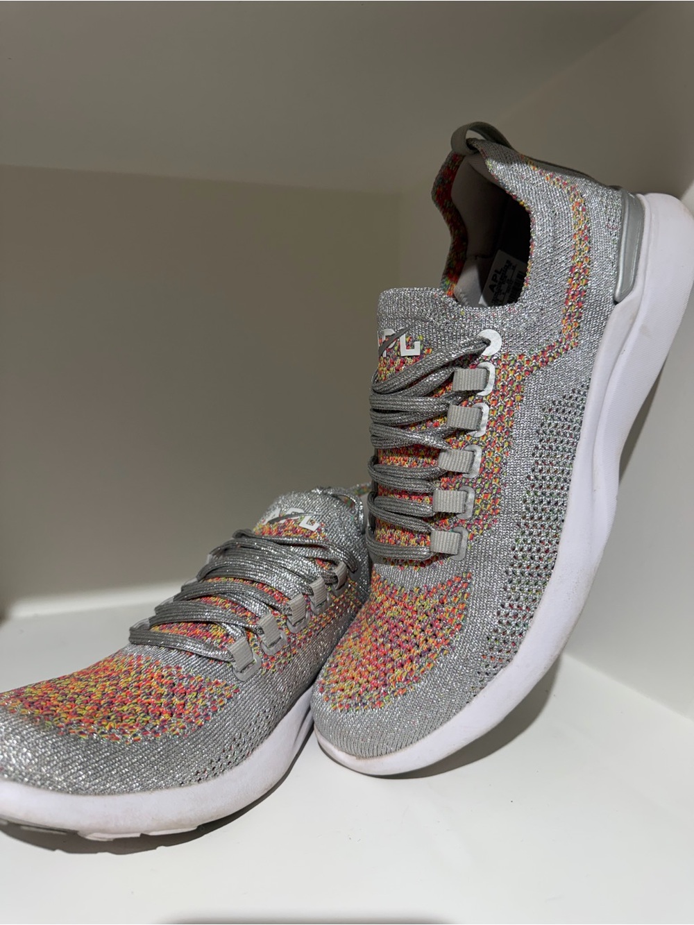 APL Knit Athletic Sneakers in Silver with Multicolor Details
